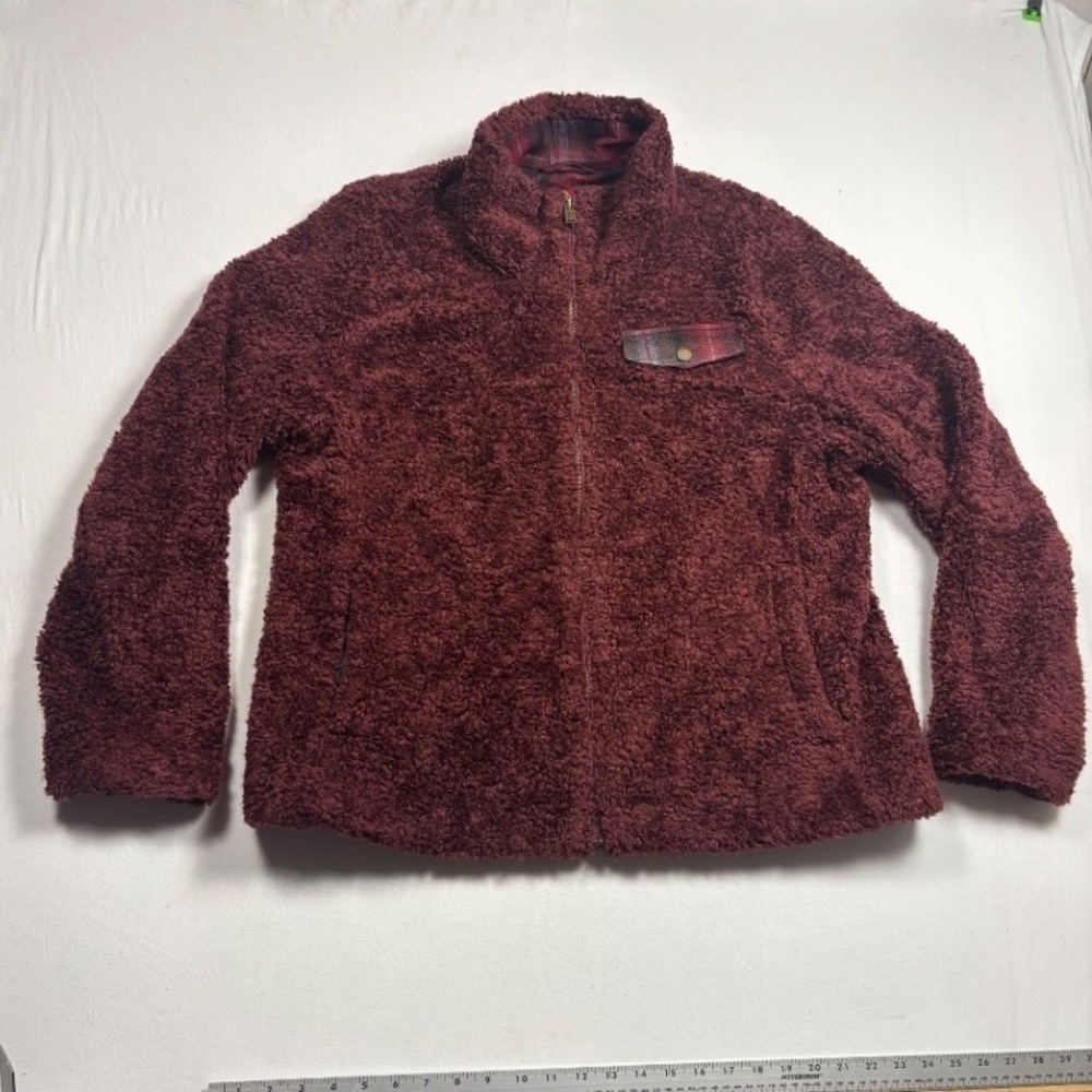 Pendleton Women's Sherpa Fleece Jacket Burgundy Full Zip XL Plaid